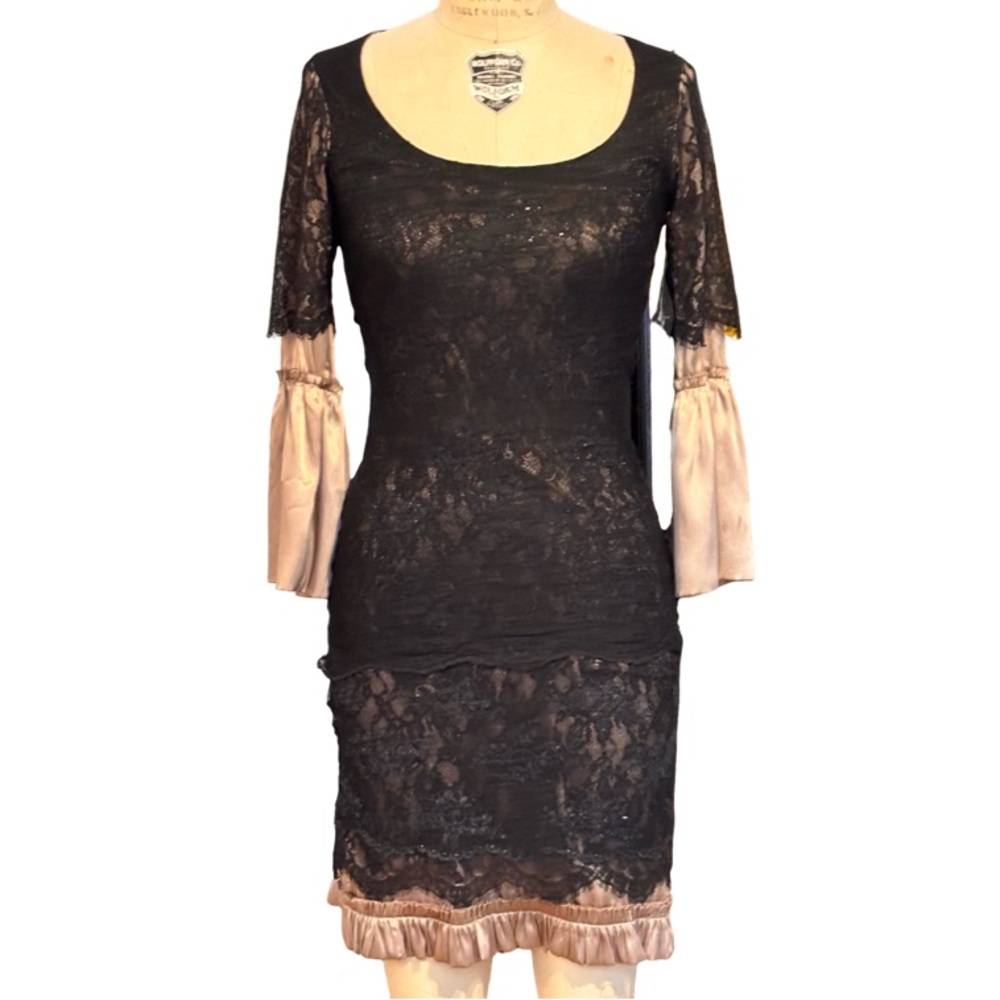 LOYANDFORD Satin Lace Overlay Mini Dress in Black Size 2